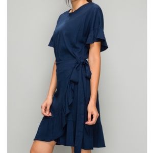 NWT Navy Ruffle Hem Wrap Dress